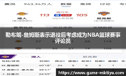 勒布朗-詹姆斯表示退役后考虑成为NBA篮球赛事评论员